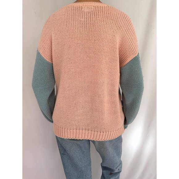 80s vintage pink blue pastel striped textured grandma cottage ugly knit sweater - Picture 3 of 8